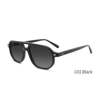 Lunettes de soleil polarisées personnalisées en acétate 2026 – Vente en gros de lunettes de soleil de luxe pour femmes, monture carrée noire à double pont