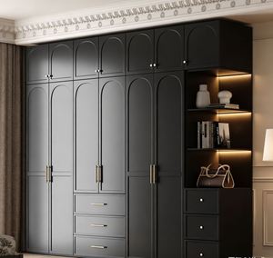 Armoire coulissante sur mesure pour villa de luxe, meubles de chambre à coucher, armoire ouverte noire sur mesure avec porte en verre - Product Image 1