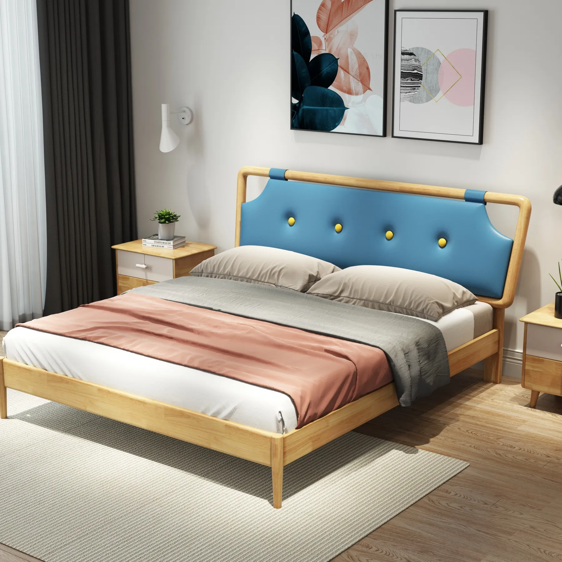 Usine de meubles Foshan nordique derniere conception de meubles de chambre a coucher en bois massif