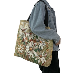 Sac en toile vintage européen et américain, style streetwear, fermeture éclair, grande capacité, imprimé chat, pour l'hiver et l'été, usage quotidien, école - Product Image 1