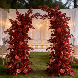Arco Metallico a Forma di Cuore Bordeaux di Lusso 6-7 Piedi, Pezzo Centrale Perfetto per Cerimonie Nuziali e Decorazioni per Eventi - Product Image 1