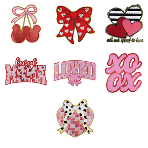 New Popular <b>Sew</b> <b>on</b> Embroidery <b>Patches</b> for Clothing Heat Transfer Big Hearts Chenille Valentines <b>Patches</b> - Product Image 5