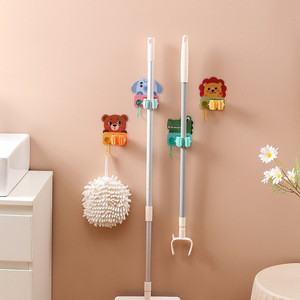 Seamless Mop Holder Wall Mounted Self Adhesive <b>Plastic</b> <b>Hook</b> For Bathroom Cleaning Supplies Rectangle Shape A222 - Product Image 3