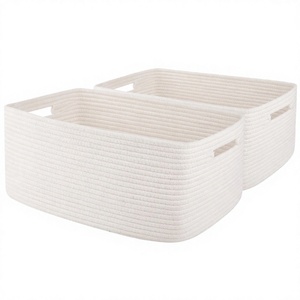 Cestas de Almacenamiento Rectangulares de Cuerda de Algodón Tejida Ecológicas - Tamaño Grande para Ropa, Mantas y Toallas - Amarillo - Product Image 3