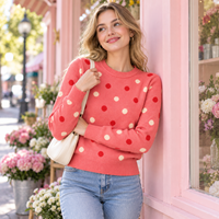 Pull en tricot jacquard à pois pour femme, col rond, manches longues, pull décontracté, tricoté, personnalisable OEM ODM, vente en gros