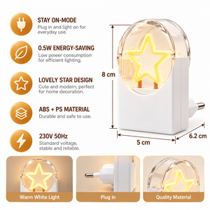 Veilleuse LED enfichable OEM ODM, lumière blanche chaude 2700K, forme étoile, 0,5W, économie d'énergie, pour chambre à coucher, chambre d'enfant, couloir - Product Image 2