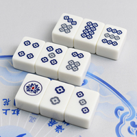 Ensemble de Mahjong en mélamine fait main de haute qualité de Singapour, 156 tuiles animales bleues et blanches de 42*30*10mm, Joker, coffret cadeau familial pour le Nouvel An