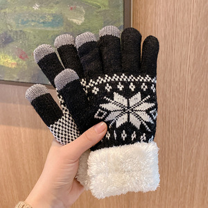 2025 invierno nuevo cálido forro polar esponjoso copo de nieve a rayas gris blanco Beige azul marino guantes de mano gruesos mitones de Navidad al aire libre - Product Image 5