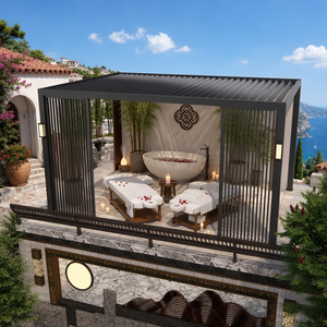 Pergolas modernes de luxe en aluminium thermolaqué pour l'extérieur avec <span class=keywords><strong>toit</strong></span> électrique réglable et gazebo à rupture de pont thermique pour piscine estivale - Product Image 4