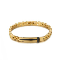 Gelang Jam Tangan MECYLIFE Custom Laser Text Name Bar, Desainer Fashion, Baja Anti Karat Lapis Emas 18K, Gelang Jam Tangan Bermerek