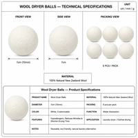 Boules de séchage en laine, lot de 6 XL, 3 pouces, réutilisables, alternative naturelle au conditionneur textile, avec sac de rangement en tissu