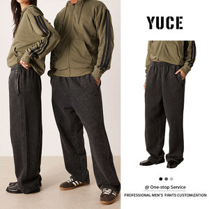 Pantalon de jogging décontracté en molleton de coton et polyester YUCE, couleur charbon de bois, coupe droite, pour homme, avec taille élastique - Product Image 1