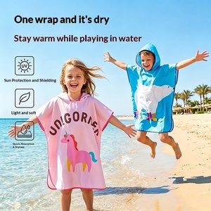 Serviette de plage <span class=keywords><strong>poncho</strong></span> à capuche pour enfants, séchage rapide, en microfibre, motif dessin animé, pour le bain et le change de vêtements - Product Image 5