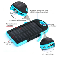 Batterie solaire 5000 mAh avec logo personnalisé, chargeur portable avec lampe torche LED pour le camping, les voyages en plein air