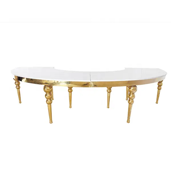 Goud Half Moon Glazen Top Rvs Curevd Banket Bruiloft Tafel