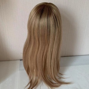 Topper per capelli brasiliani vergini Remy da <span class=keywords><strong>donna</strong></span>, 16 pollici, biondo scuro, base in seta, densità 120%, senza perdita di capelli, nodi invisibili - Product Image 3