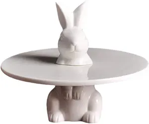 陶瓷兔子甜点盘可爱瓷兔蛋糕架纸杯蛋糕沙漠摊布兰科蛋糕展示架节日