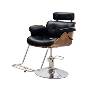 Fauteuil de Barbier Hydraulique à Cadre Marron et Revêtement en Similicuir Noir, Prix de Gros Usine, pour Coiffure - Product Image 1