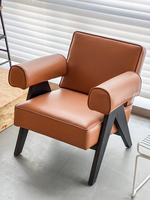 Fauteuil en bois massif de frêne de style oriental rétro, finition peinture brute, assise en cuir PU, mobilier de salon d'hôtel, directement de l'usine