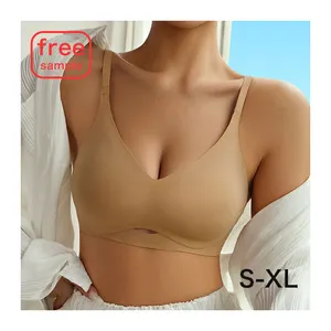 Fitness yoga wears teen bra Seamless Adjustable wireless ice silk nude big size soft support 32G breast lift no hooks sports bra