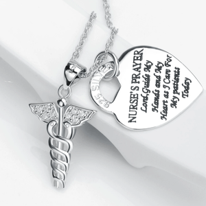 Joyería fina Plata de Ley 925 Circón cúbico Grabado Ángel Enfermera Oración Colgante Collar - Product Image 3