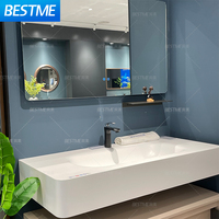 Meuble de salle de bain mural, design hôtelier, meuble-lavabo de luxe, double vasque, finition laquée, miroir intelligent, écologique