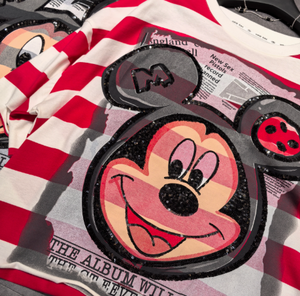 Custom Oversized Striped Cartoon <strong>Face</strong> <strong>T</strong> <strong>Shirt</strong> for Women Patchwork Sequin Cotton Short Sleeve Casual Streetwear Tee OEM ODM - Product Image 6