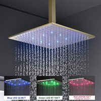 Système de jets de douche thermostatiques en laiton doré brossé avec fonction pause et massage, ensemble de robinetterie de douche à effet pluie LED de 16 pouces