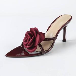 1129 Nuove Scarpe con Tacco Alto a Punta con Fiori 3D, Tacco Sottile, Rosso Vino, Alla Moda, Versatili, da Festa, <span class=keywords><strong>Sexy</strong></span> - Product Image 3