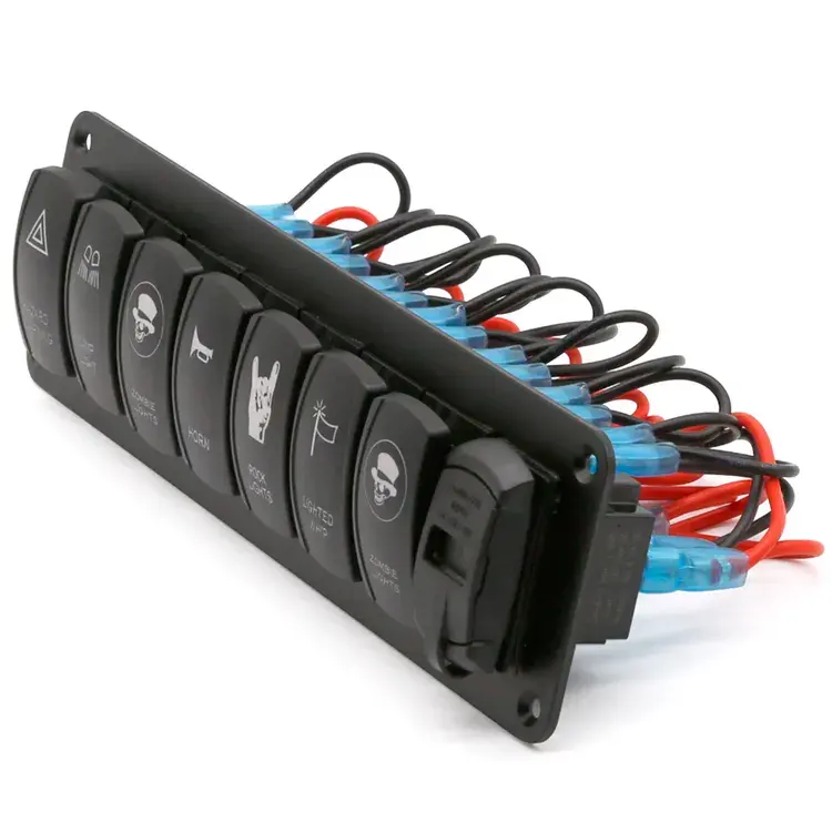 12V đen 7 gang bảng chuyển đổi thép không gỉ nút nhấn xe biển thuyền 4.2A kép USB sạc Ổ cắm Outlet LED Rocker chuyển đổi