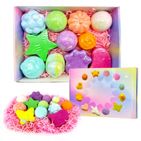 Bombes de bain artisanales mignonnes en boîte mystère - 10 bombes effervescentes rondes aux huiles essentielles naturelles pour enfants et filles, cadeau surprise parfait