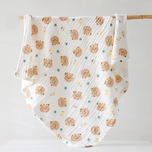 Qidou – couverture en gaze pour bébé, 6 couches, en pur coton, imprimé ours de dessin animé, enveloppe pour nouveau-né, serviette douce et respirante pour nourrissons - Product Image 1
