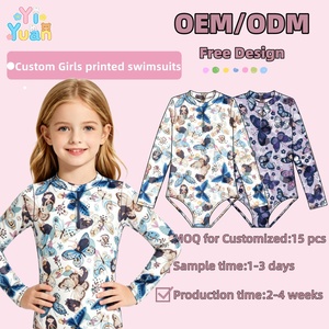 Trajes de Baño de Una Pieza de Manga Larga para Niñas, Personalizados, con Protección Solar UPF 50+, Secado Rápido, Estampado de Mariposas <span class=keywords><strong>y</strong></span> Hadas, Trajes de Baño para Niñas, Ropa de Playa para Niños ODM - Product Image 1