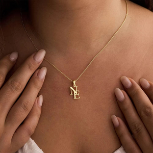 Collar con Colgante de Doble Letra con Iniciales Personalizadas para Parejas, Chapado en Oro, Acero Inoxidable, EManco - Product Image 4