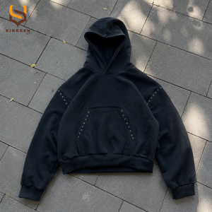 Sudadera con capucha extragrande de algodón grueso de 400 g/m² para hombre, sin impuestos en EE. UU., sudadera con capucha personalizada de forro polar, fabricante de sudaderas con capucha cortas de gran gramaje. - Product Image 2