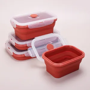 Customized Foldable Silicone Bento Box With Lid Food Grade Silicone Box Storage 4 Size Anti-spill Silicone Boxes