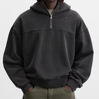Sweat-shirt à capuche pour homme en coton 100% surdimensionné, noir, vintage, délavé à l'acide, poids lourd, fermeture éclair quart de tour, coupe ample