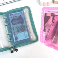 Pochette multifonctionnelle A5 A6 à 6 trous avec fermeture éclair, pochette souple en PVC pour classeur, accessoires, enveloppe pour argent liquide pour classeur de budget