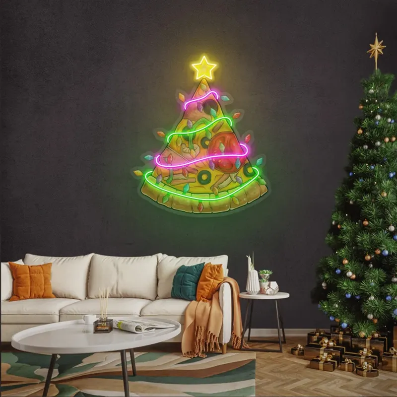 Merry Christmas Neon Sign Custom UV Print Christmas-tree pattern Led Lights Art Door Sign Party Supplies Home Room Wall Decor