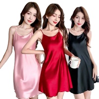 Chemise de nuit fine en soie, Sexy, sans manches, bretelles, en Polyester, rouge, pour femme, vêtements d'été, tendance,