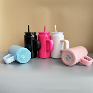 Vaso Térmico de Acero Inoxidable de 16oz con Asa, Tapa con Popote, Aislamiento para Coche, para Café Helado, con Logotipo Personalizado, Acabado Brillante para Sublimación - Product Image 2