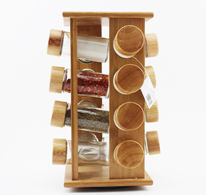Free-standing Kitchen Cabinet Organizer Bamboo Spice Rack with Glass Jars - Product Image 5