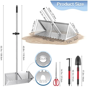 Rastrillo de playa resistente de acero inoxidable de grado industrial 52 "16" cesta arena <span class=keywords><strong>pulgas</strong></span> y colector de conchas marinas mango ergonómico - Product Image 2