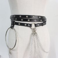 Chaîne de corps sexy en cuir PU noir et boucle en métal gothique punk pour femmes grandes tailles, ceinture de taille ajustable en gros