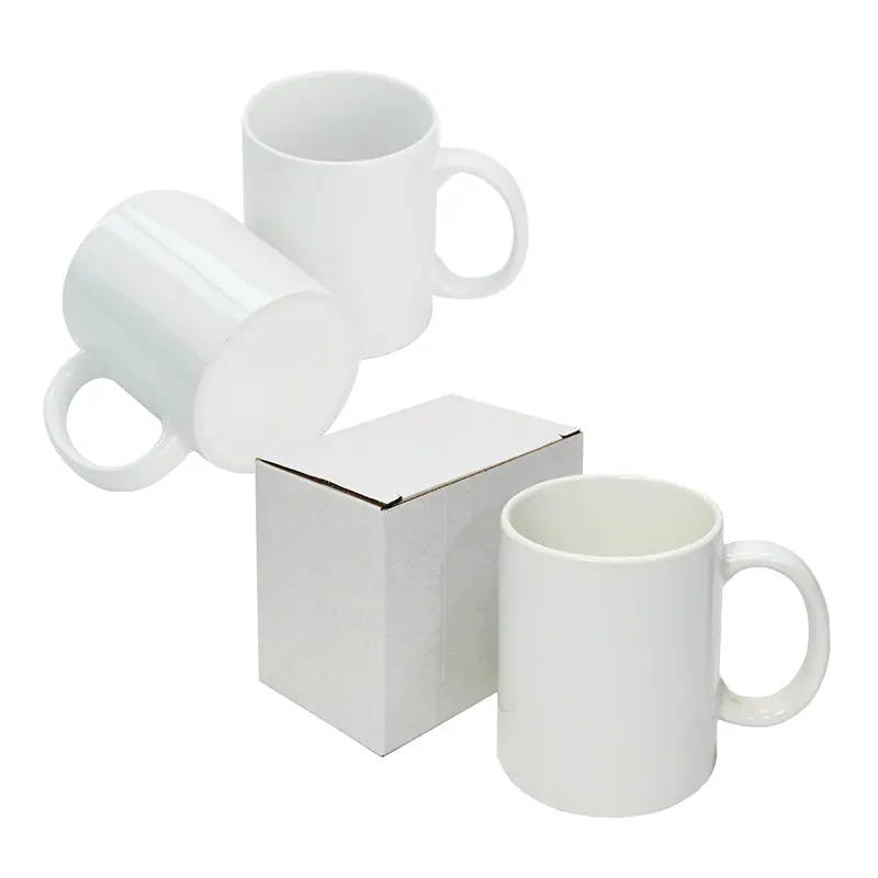 Tazze a sublimazione rivestite tazza da caffè all'ingrosso produttore di perle sublimazione all'ingrosso 11oz impugnatura minimalista in ceramica bianca