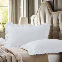 Housse de coussin en microfibre blanche unie à volants, douce et respirante