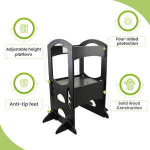 Tour d'apprentissage en bois naturel pour enfants, tabouret d'aide en cuisine, plateforme de sécurité pour tout-petits - Product Image 3