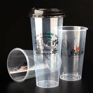 ODM/OEM Gelas Disposable PP Plastic injection Cup With Lid Custom Logo takeaway Boba Milktea Cups Bubble Tea Cup