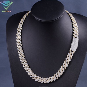 Bijoux fins, chaîne cubaine bicolore, 2 rangs, 14 mm de large, collier hip-hop, argent S925, chaîne cubaine en moissanite VVS - Product Image 6