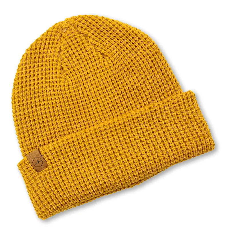 Winter Classic Outdoor Sport New fashion Acrylic Wool Waffle Knit Cuffed Fisherman Beanie Hat with Custom Logo Patch for Men